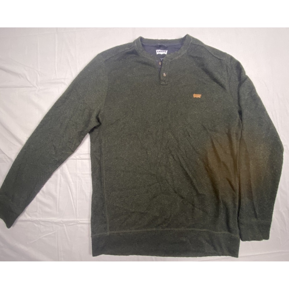 Levi's Men's Green Henley Knit Sweater Pullover Medium Rugged Logo Button EUC